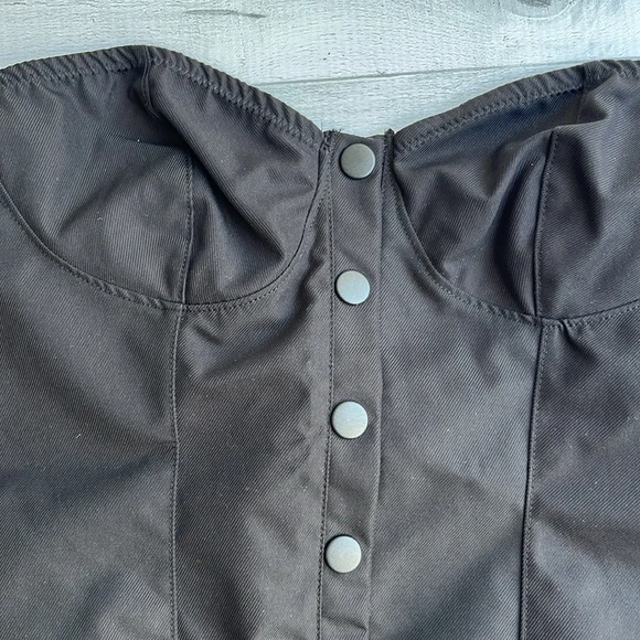 Shein Black Denim Look Button Down Strapless Top M - Picture 3 of 4